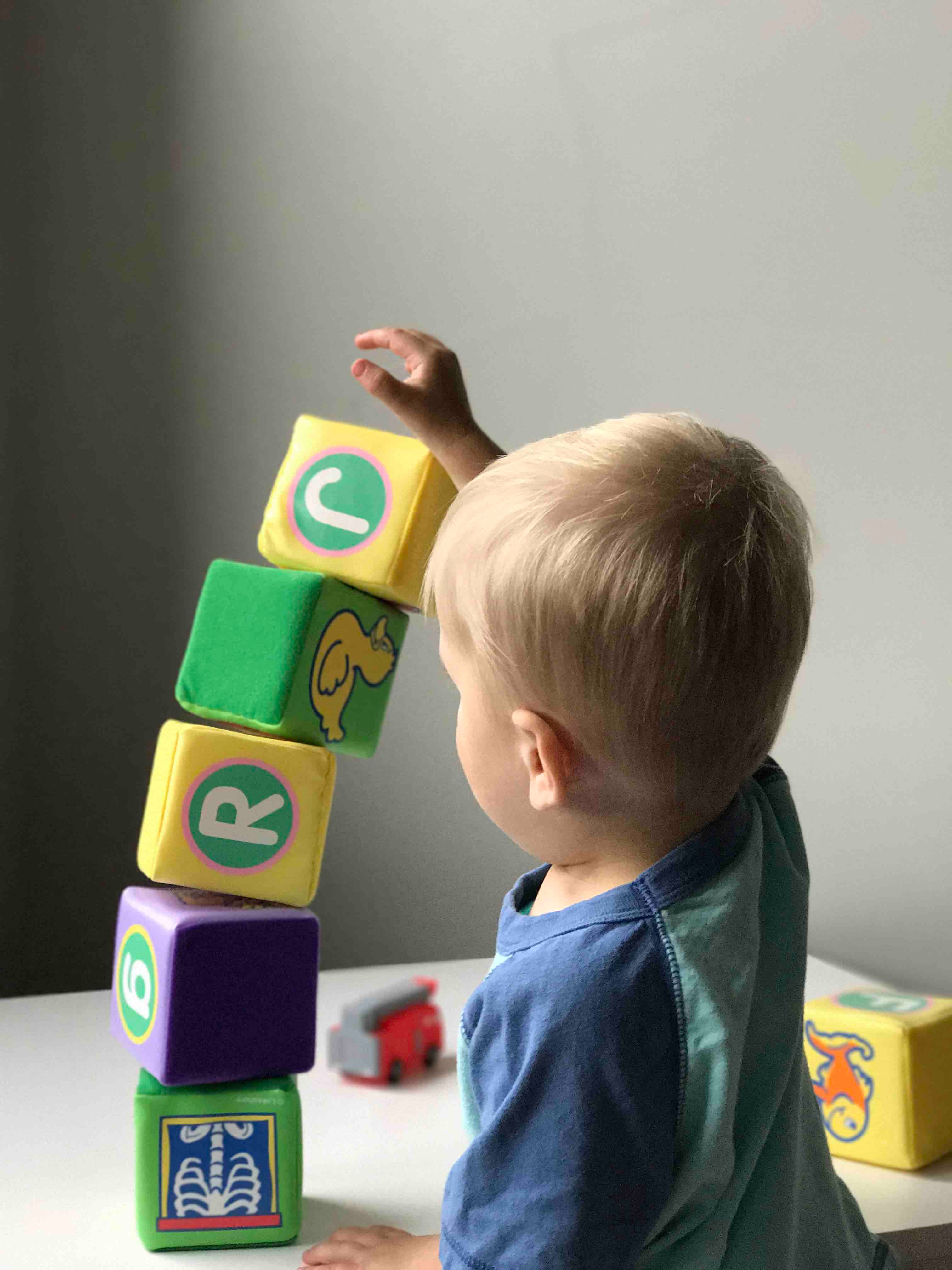 toddler building blocks at daycare center